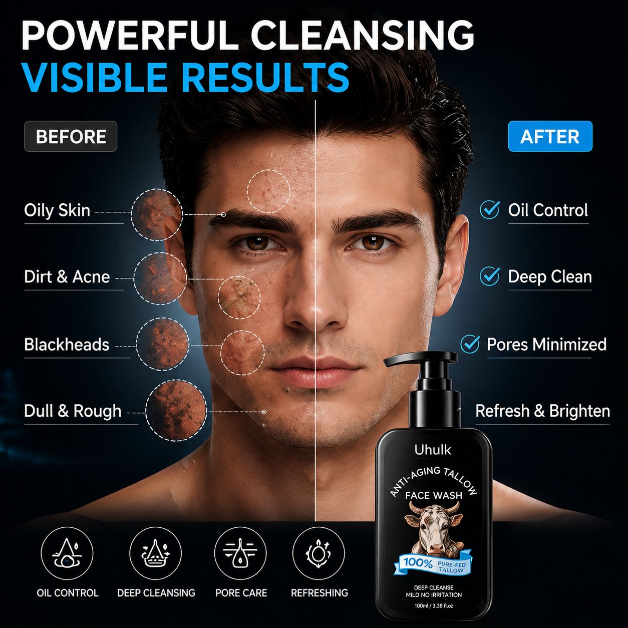Uhulk Men Tallow Deep Clean Face Wash